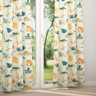 Schlaufenschal Lysel #2T Hamina in Beige mit buntem Tiermotiv, Vorhang für Kinderzimmer